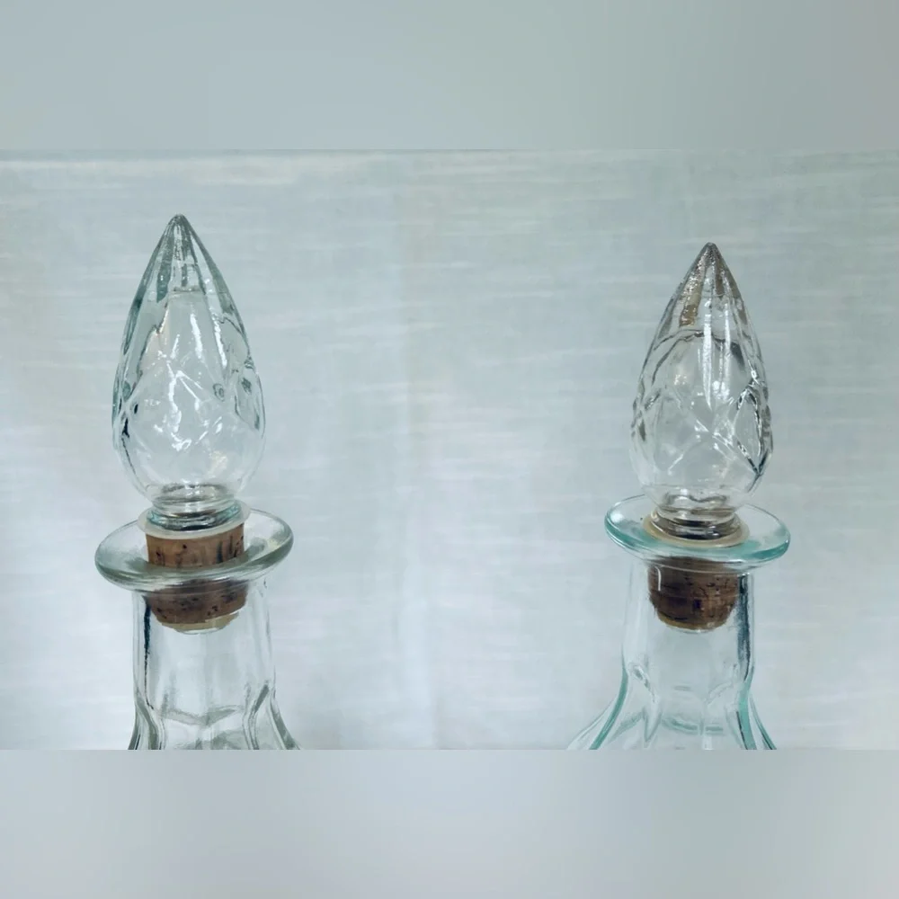 Vintage 1967 London‎ Winery Cut Glass Etched Glass Decanter Pair with Stoppers